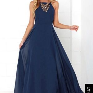 LULU MYTHICAL KIND OF LOVE NAVY BLUE MAXI DRESS XS